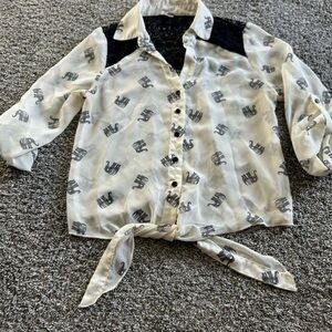 Elephant Print Button-Up Blouse